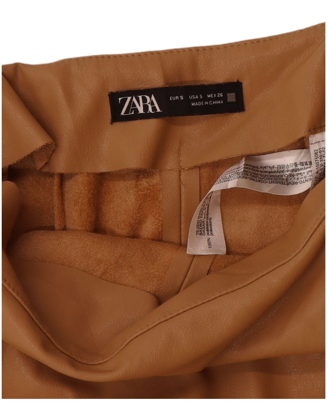 Zara lædershorts til kvinder Small W26 Beige polyurethan