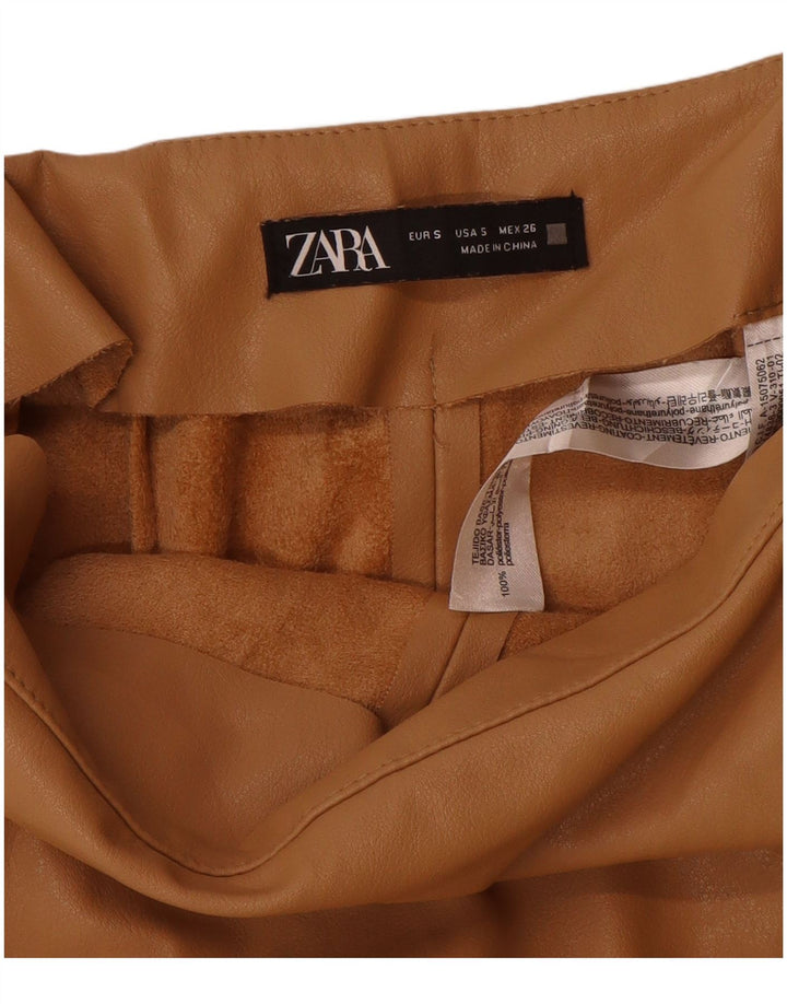 Zara lædershorts til kvinder Small W26 Beige polyurethan
