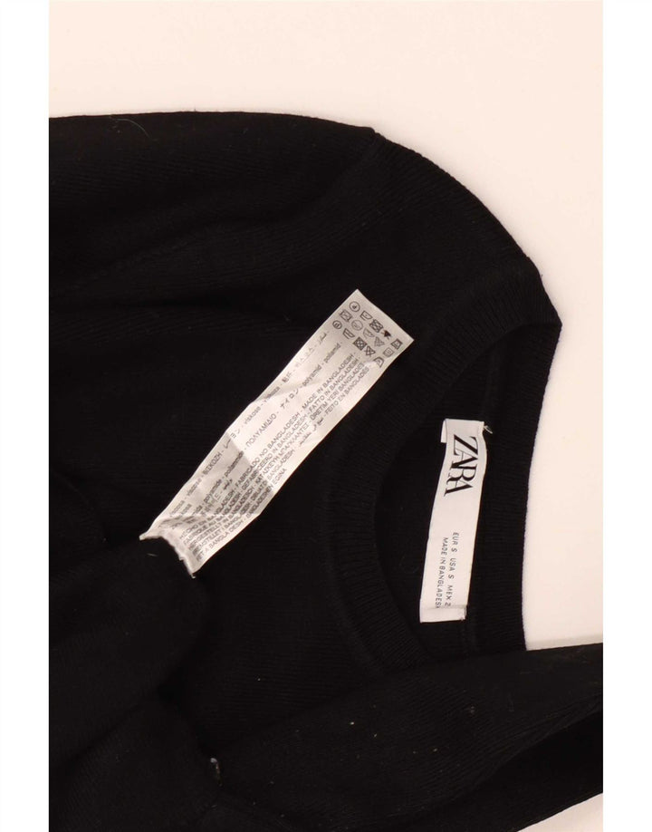 Zara Womens Crop Top Langærmet UK 8 Small Black Viscose