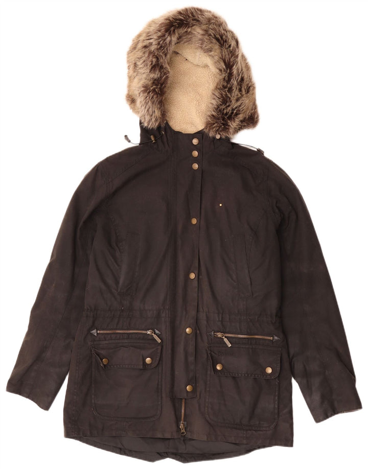 Barbour Dame Hætte Vokset Bomuldsjakke UK 12 Medium Sort