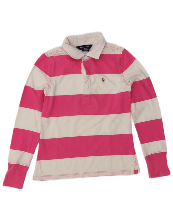 Ralph Lauren Pige Rugby Polo Shirt 8-9 år Medium Pink Stribet