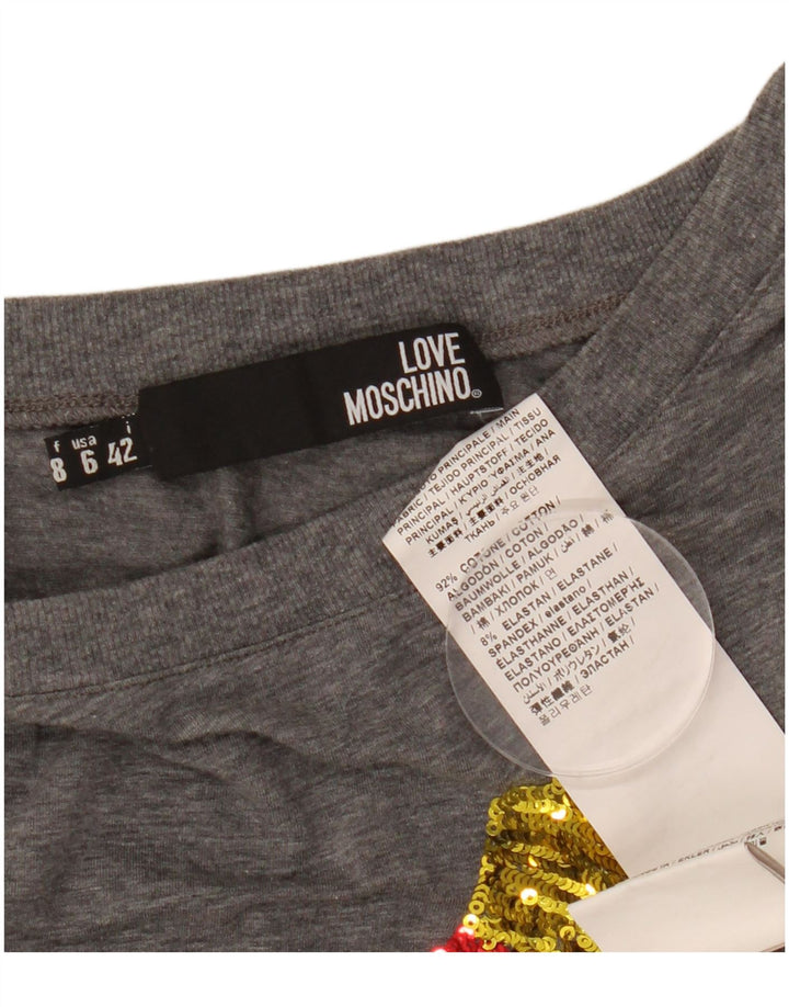MOSCHINO Grafisk T-shirt top til kvinder IT 42 Medium Grey Flecked Bomuld