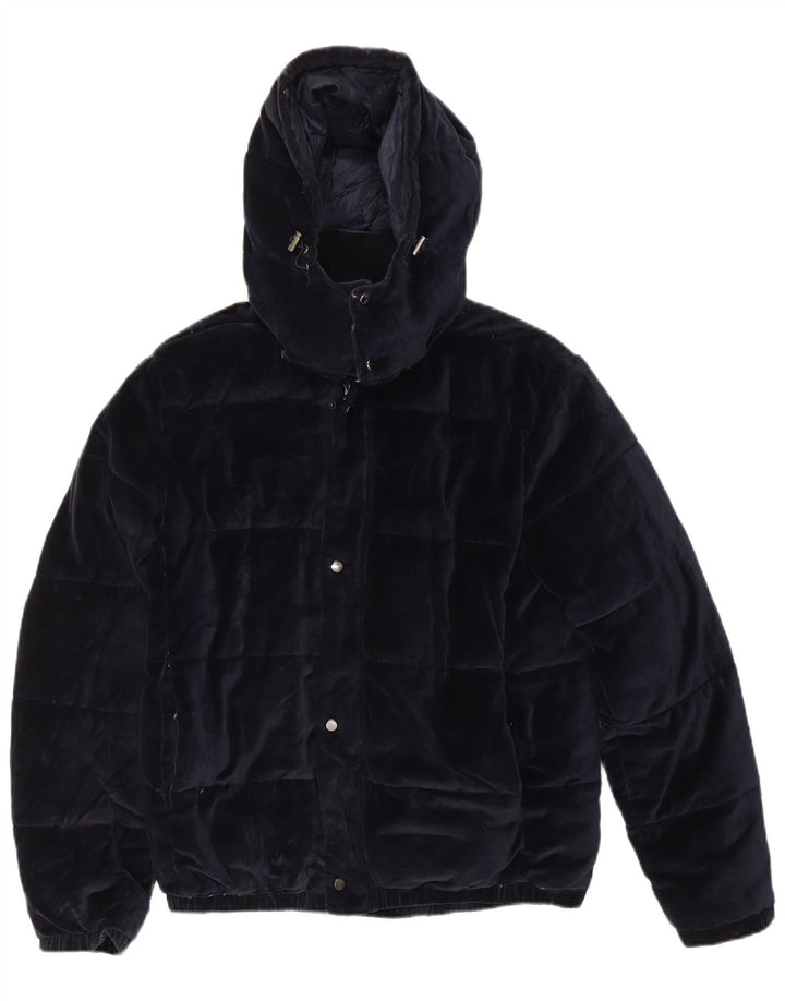 Zara Herre hættepolstret jakke UK 40 Large Navy Blue Polyester