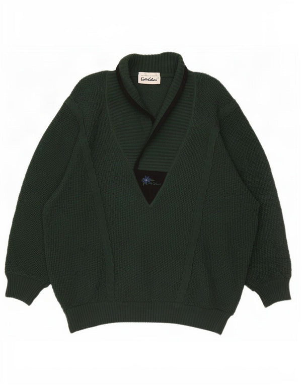Carlo Colucci Herre Loose Fit Shawl Neck Jumper Sweater IT 52 Large Green
