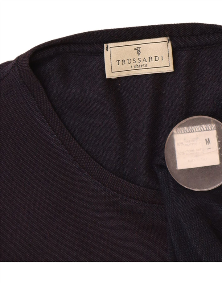 Trussardi Dame T-Shirt Top UK 14 Medium Navy Blue Polyester