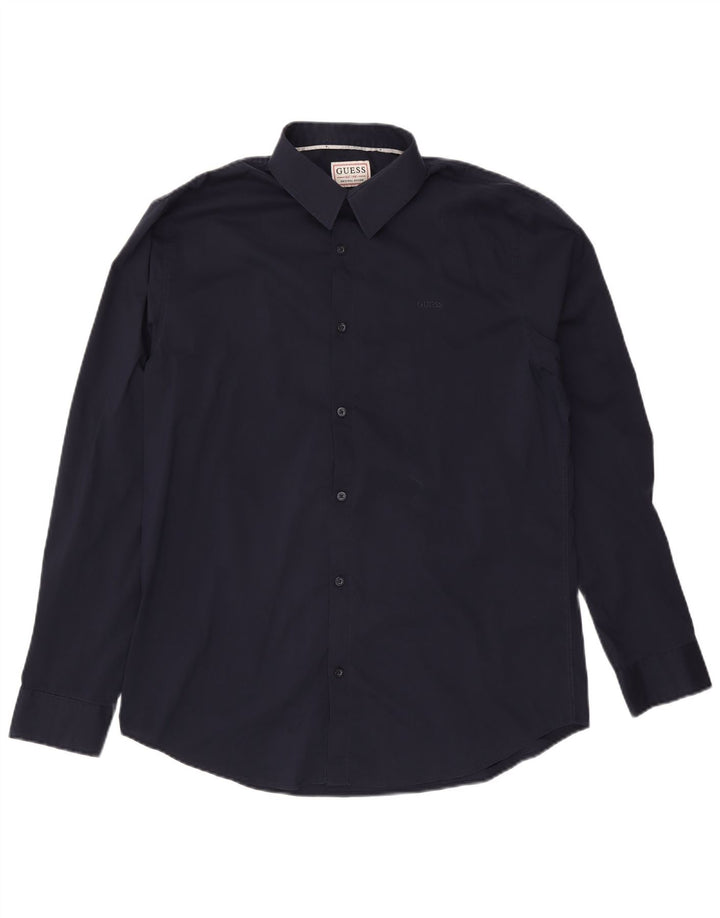 Guess Herre Slim Fit skjorte XL marineblå bomuld
