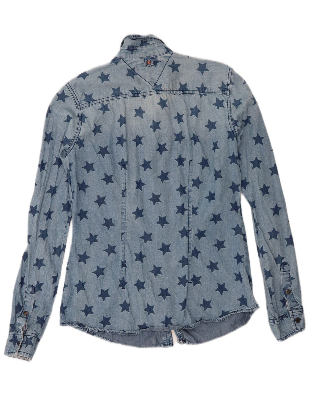 Tommy Hilfiger Dame abstrakt mønster denim skjorte UK 6 XS Blå