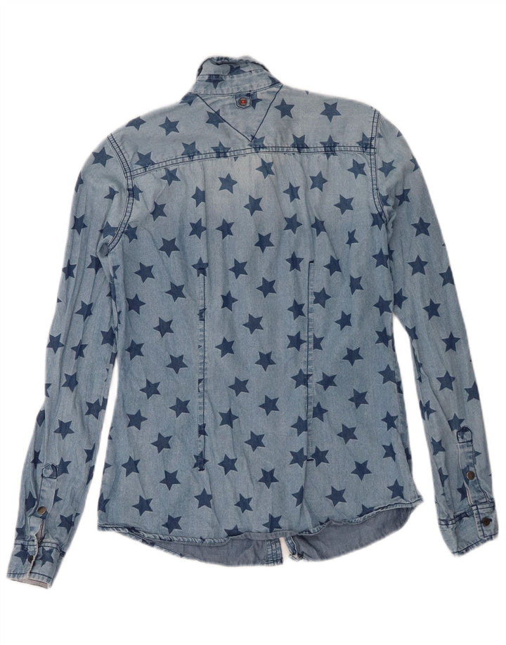 Tommy Hilfiger Dame abstrakt mønster denim skjorte UK 6 XS Blå