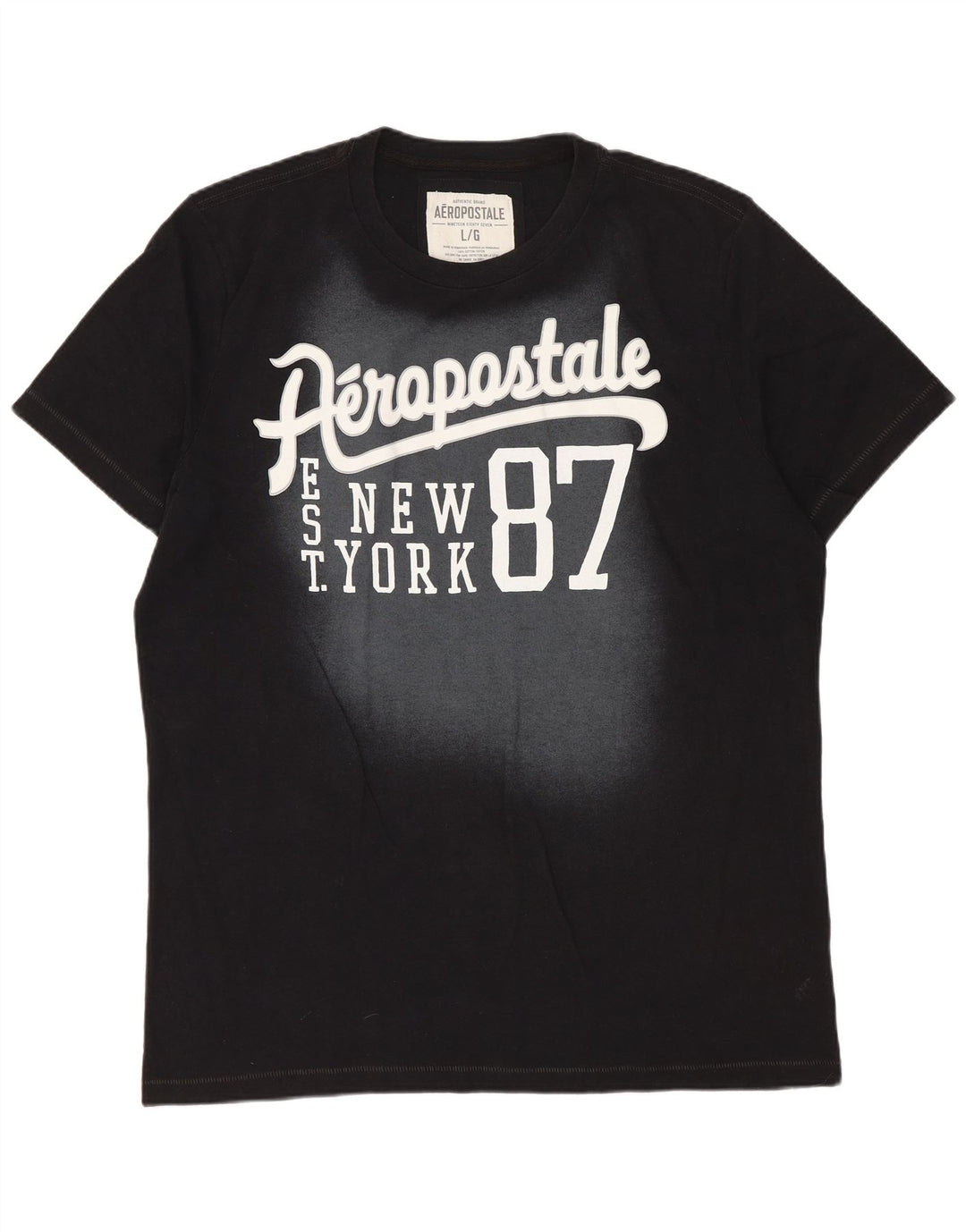 Aeropostale Herre Distressed Grafisk T-Shirt Top Stor Sort Colourblock