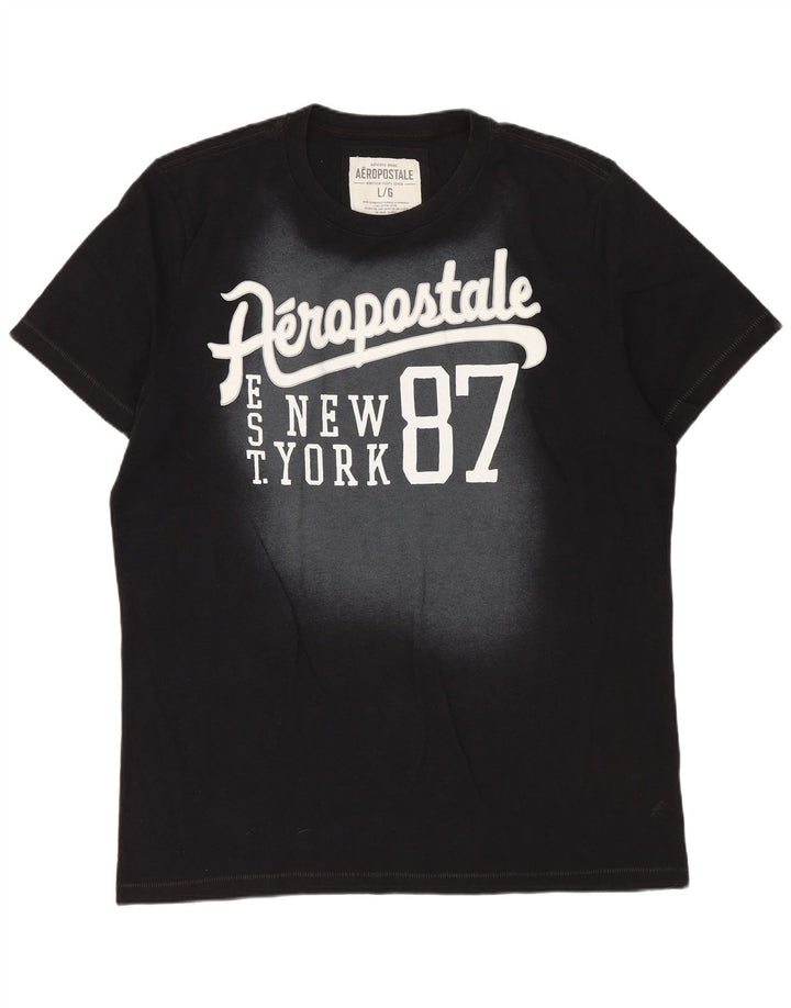 Aeropostale Herre Distressed Grafisk T-Shirt Top Stor Sort Colourblock