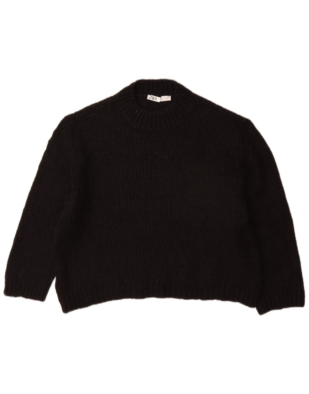 ZARA Dame Oversized Crew Neck Jumper Sweater UK 10 Small Black Acryl