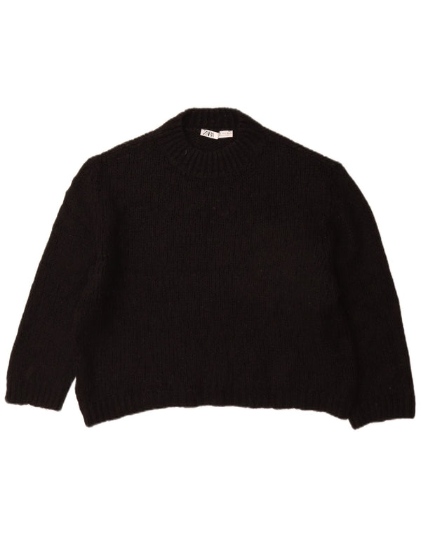 ZARA Dame Oversized Crew Neck Jumper Sweater UK 10 Small Black Acryl