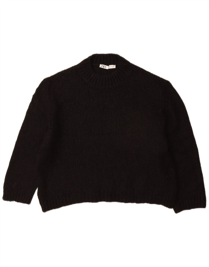 ZARA Dame Oversized Crew Neck Jumper Sweater UK 10 Small Black Acryl