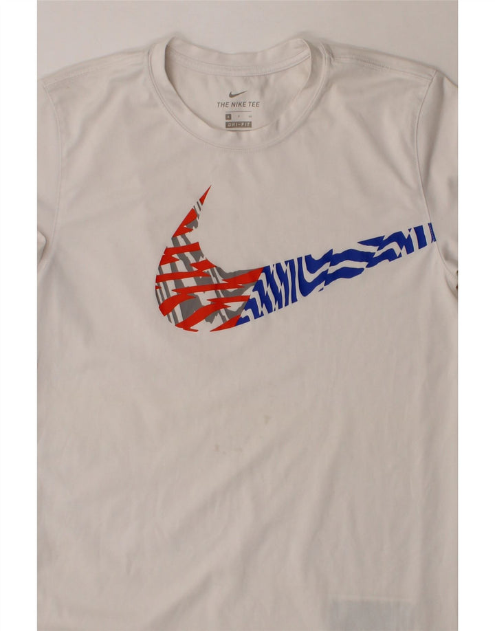 NIKE Womens Dri Fit Graphic T-Shirt Top UK 10 Small White Polyester Vintage Nike and Second-Hand Nike from Messina Hembry 
