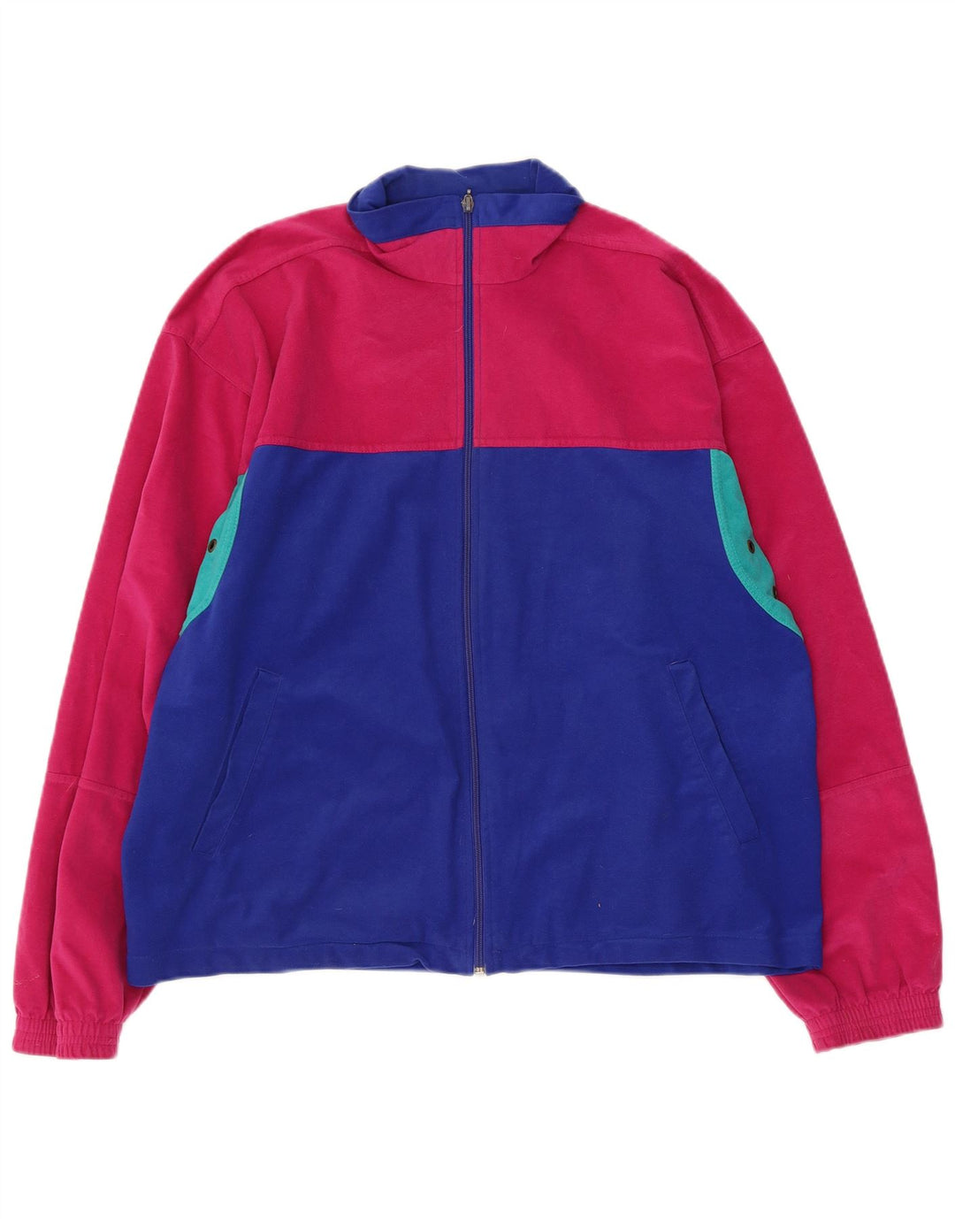 Vintage herre unisex velour træningsdragt topjakke stor blå farveblok