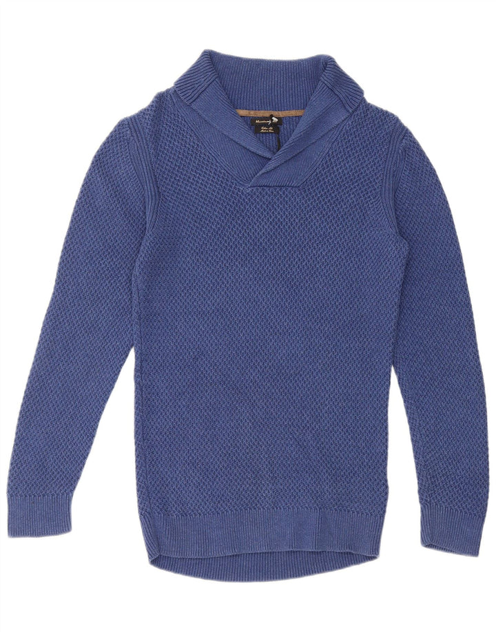 Massimo Dutti Herre Shawl Neck Jumper Sweater Lille Blå Bomuld