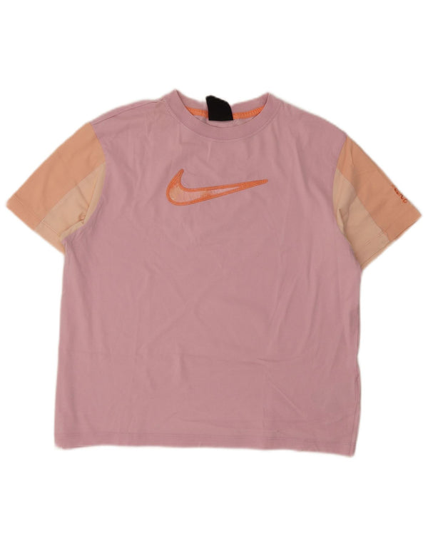 Nike Dame Loose Fit Grafisk T-Shirt Top UK 10 Small Pink Colourblock
