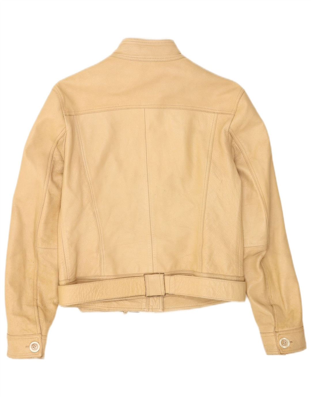Vintage Dame Crop Læderjakke IT 44 Medium Beige Læder