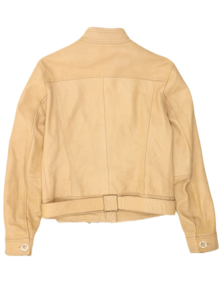 Vintage Dame Crop Læderjakke IT 44 Medium Beige Læder