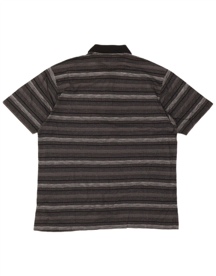 Vintage herre poloshirt stor grå stribet bomuld