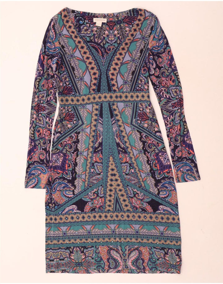 MONSOON Dame Langærmet Skift Kjole UK 12 Medium Flerfarvet Paisley