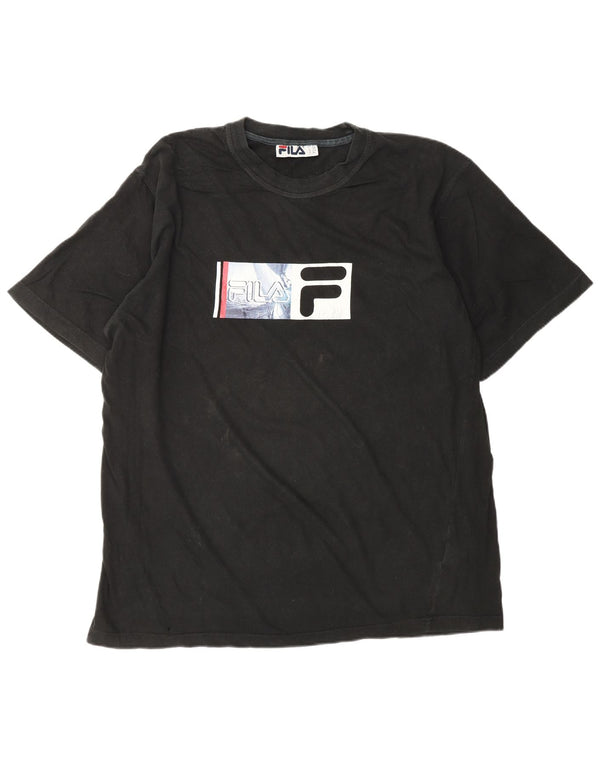 FILA Herre Grafisk T-Shirt Top XL Sort Bomuld
