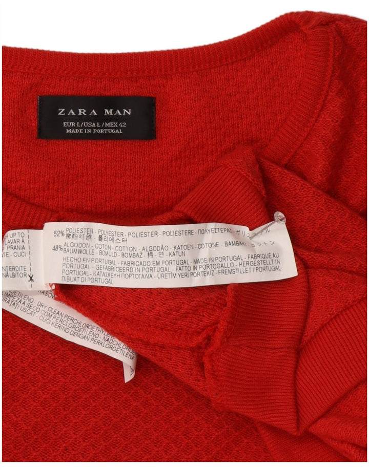 Zara Herre Crew Neck Jumper Sweater Large Rød Polyester