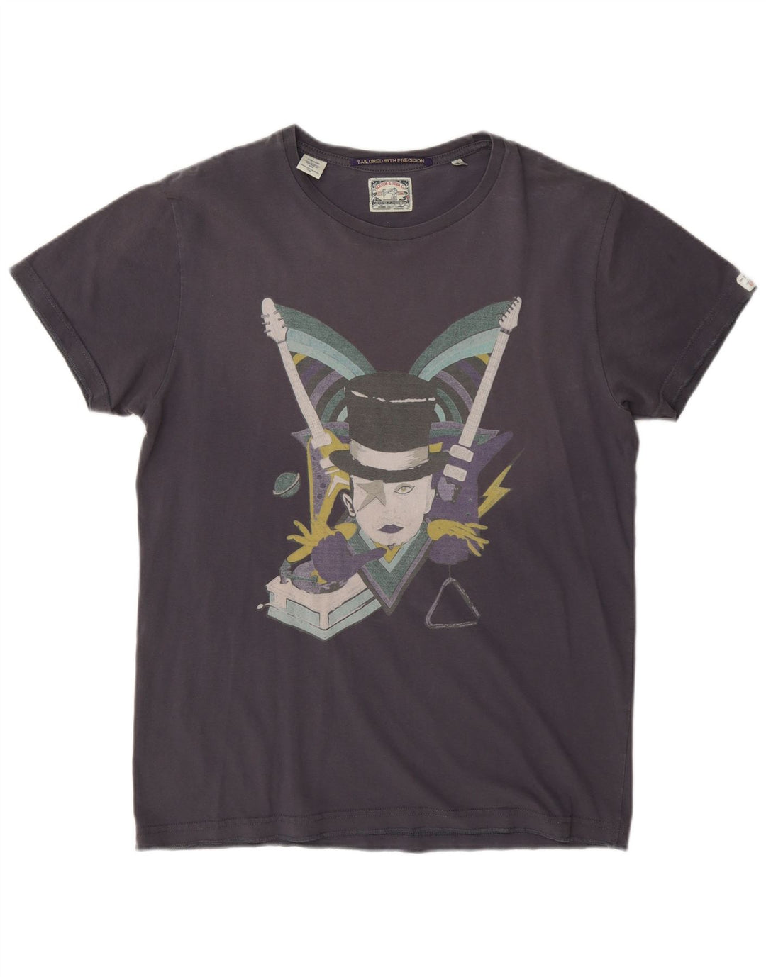 Scotch & Soda Herre grafisk T-shirt Top Medium Marineblå Bomuld