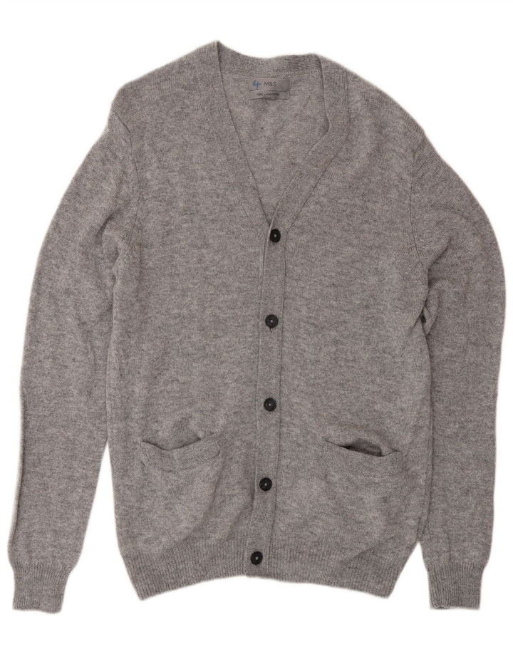 Marks & Spencer Herre Cardigan Sweater Lille Grå Flecked Lammeuld