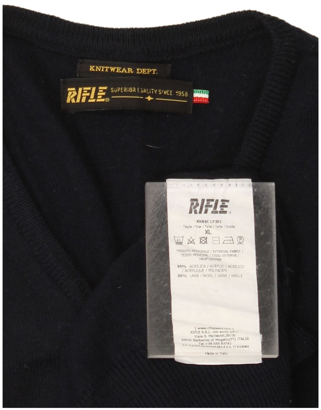 RIFLE Dame V-hals sweater UK 18 XL marineblå akryl