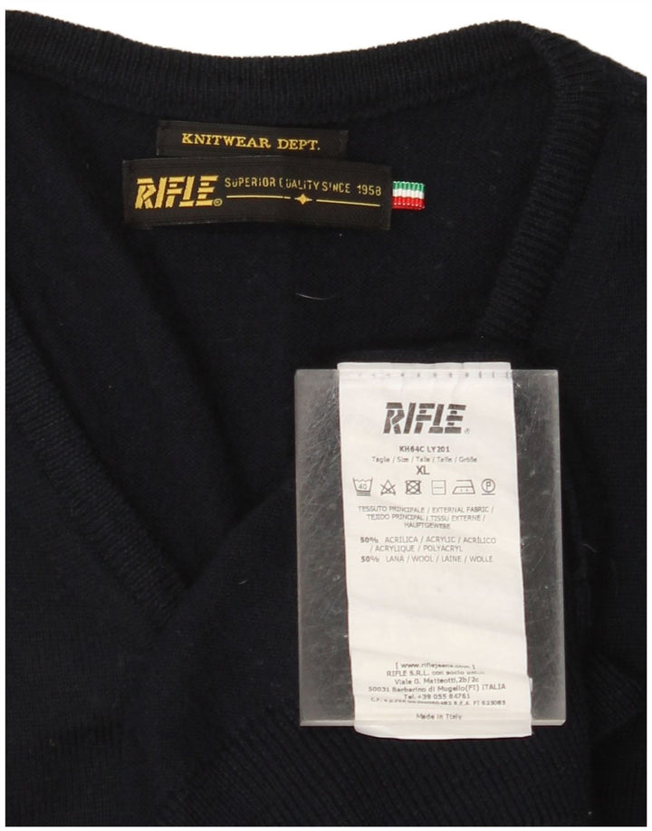 RIFLE Dame V-hals sweater UK 18 XL marineblå akryl