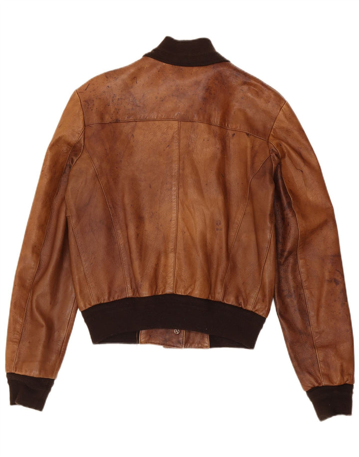 Vintage Bomber Læderjakke til kvinder UK 18 XL Brun Colourblock Læder