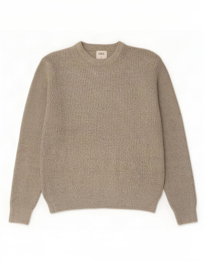 Marks & Spencer Herre sweater med rund hals, lille beige flækket polyester