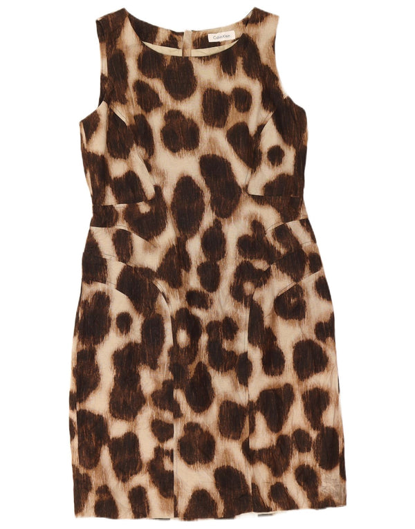 Calvin Klein Dame Ærmeløs Skede Kjole UK 12 Medium Brown Animal Print
