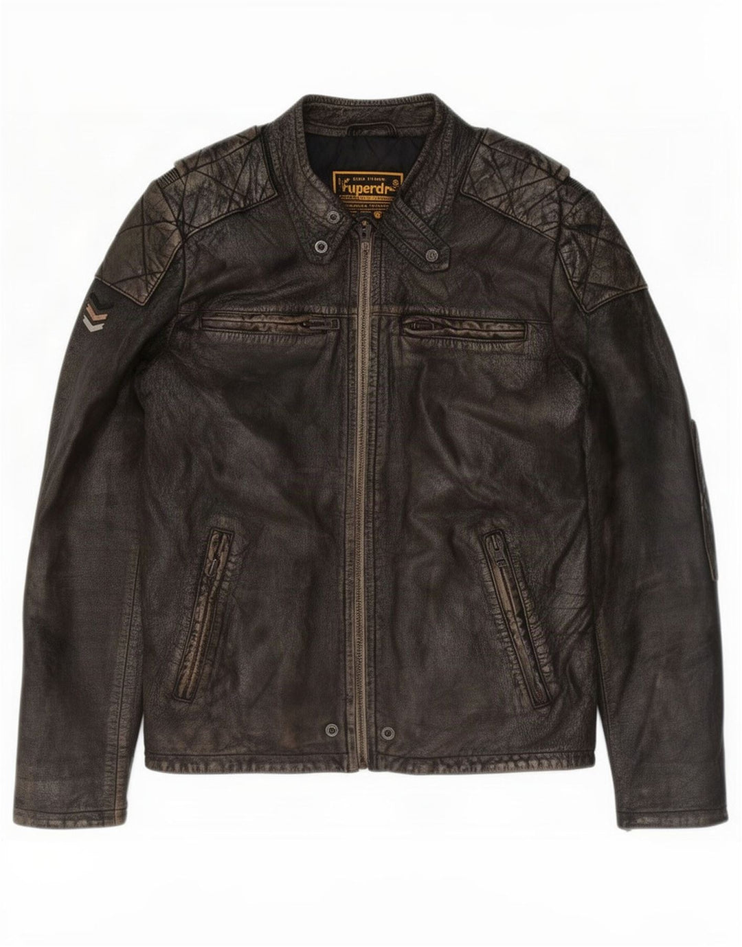 Superdry Herre Motorstyle Læderjakke UK 40 Stor Brun