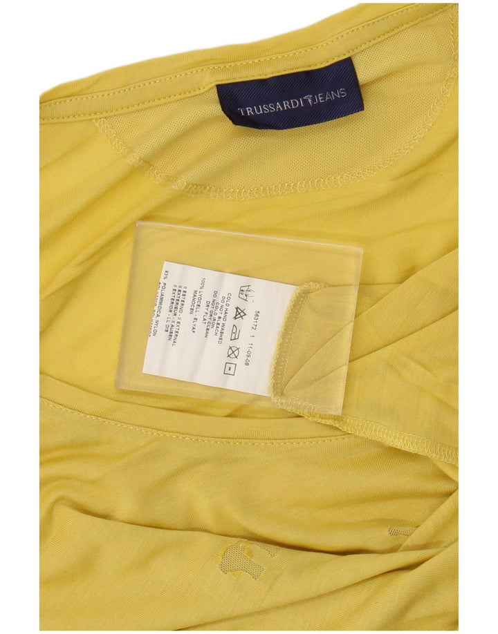 Trussardi Jeans Dame Grafisk T-Shirt Top UK 18 XL Gul Lyocell