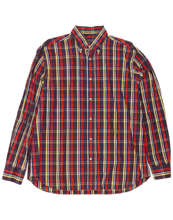 Amerigo Vespucci Mens Shirt Size 42 Large Navy Blue Check Cotton