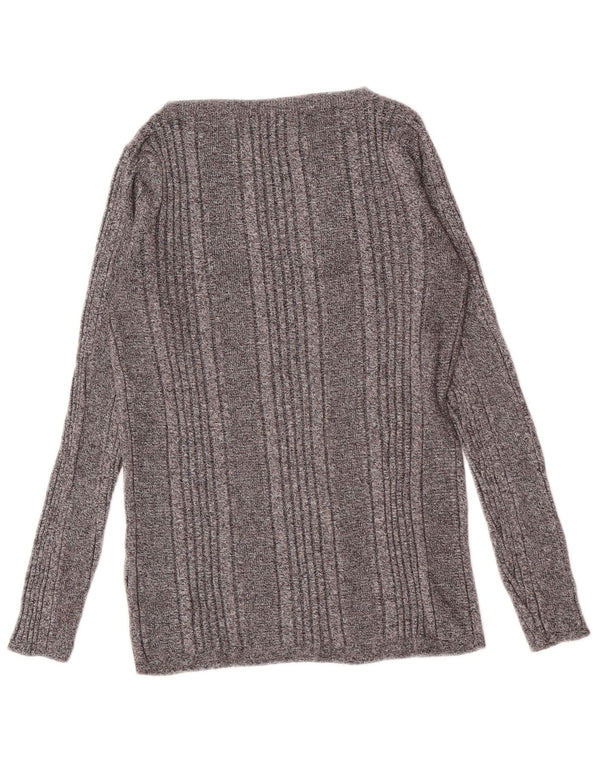 Marks & Spencer Dame Top Langærmet UK 14 Medium Grå Stribet Viscose