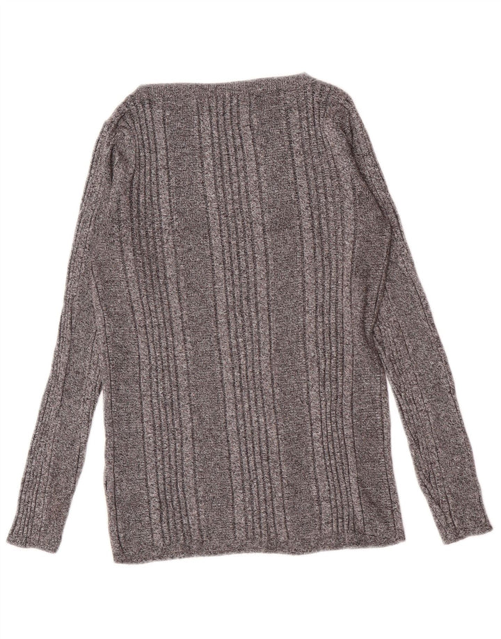 Marks & Spencer Dame Top Langærmet UK 14 Medium Grå Stribet Viscose