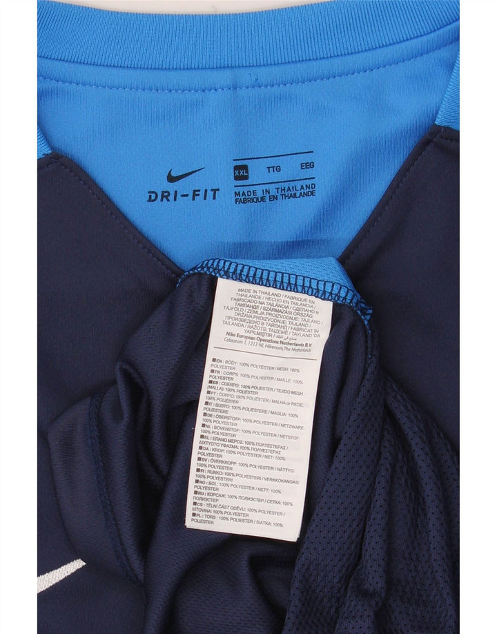 Nike Herre Dri Fit T-shirt Top 2XL Marineblå Colourblock Polyester