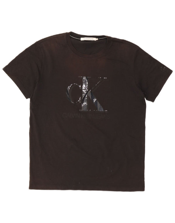 CALVIN KLEIN JEANS Herre grafisk T-shirt Top XL Sort Bomuld