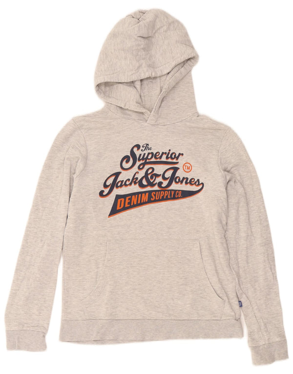 Jack & Jones grafisk hættetrøje til drenge 13-14 år grå flækket bomuld