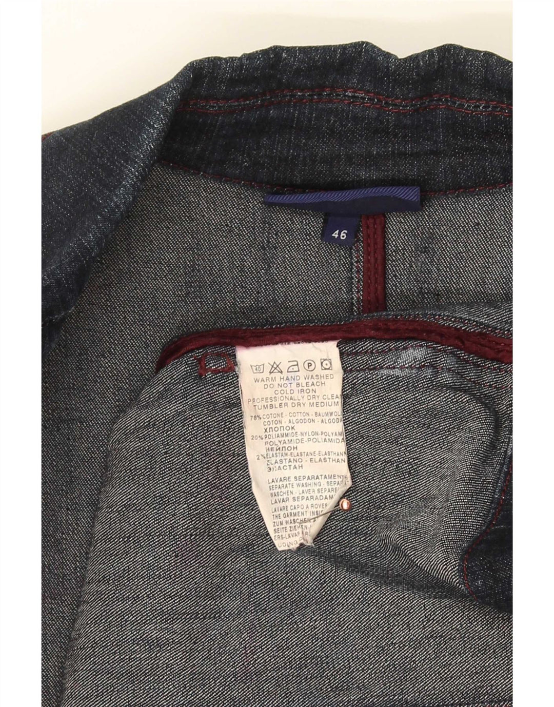 Trussardi Jeans Dame 3 Knaps Denim Blazer Jakke IT 46 Stor Marineblå