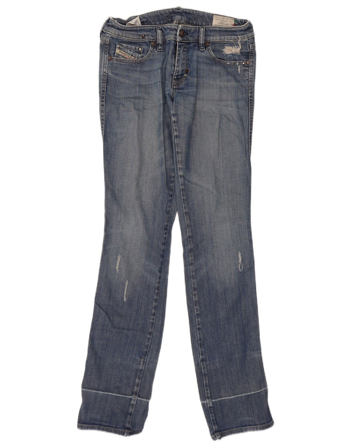 Diesel Dame Lhela Distressed Straight Jeans W30 L34 Blå Bomuld