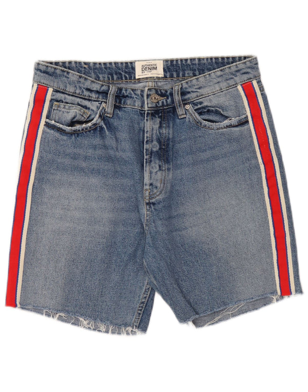 Zara Dame Trafaluc Denim Shorts EU 40 Medium W30 Blå Colourblock Bomuld
