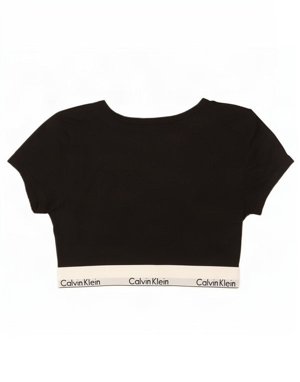 Calvin Klein Dame Crop Grafisk T-Shirt Top UK 14 Stor Sort Colourblock