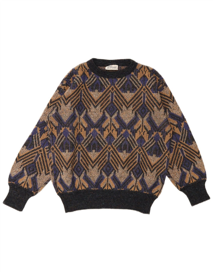 Vintage Herre Crew Neck Jumper Sweater IT 50 Medium Flerfarvet Geometrisk