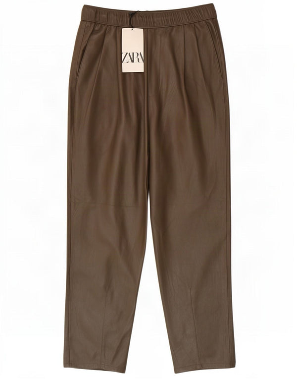Zara Lige imiteret læderbukser til kvinder XS W24 L24 Khaki Polyester