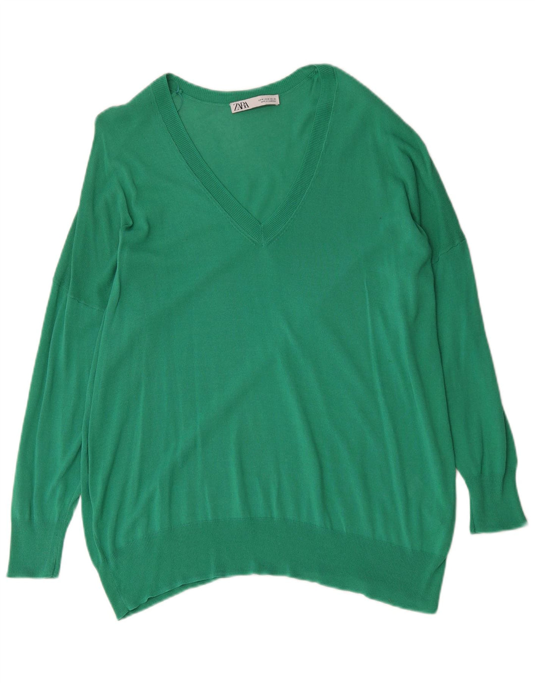 Zara Dame Oversized V-hals sweater UK 14 Medium Grøn Bomuld
