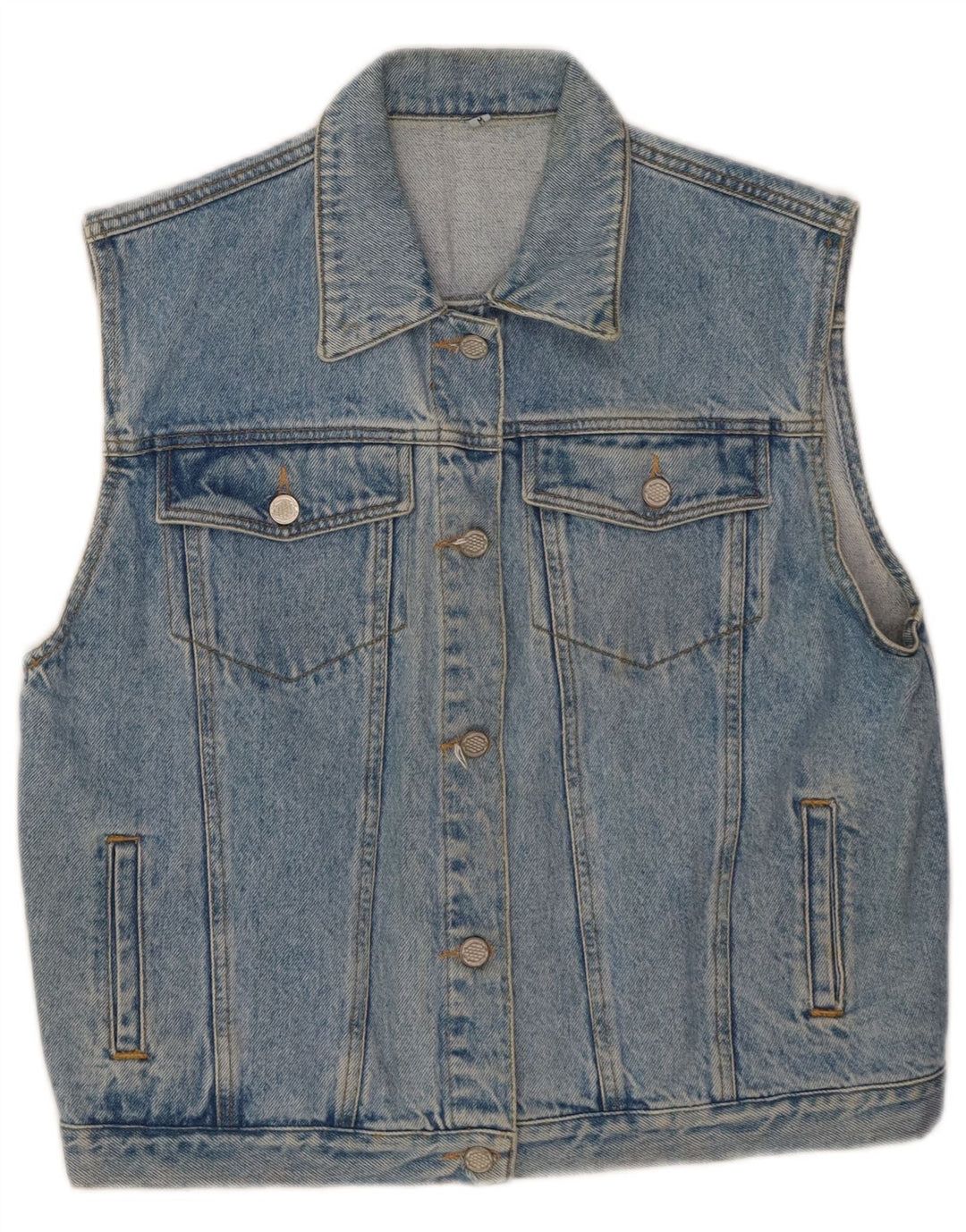 VINTAGE Dame Denim Gilet UK 14 Medium Blue Cotton